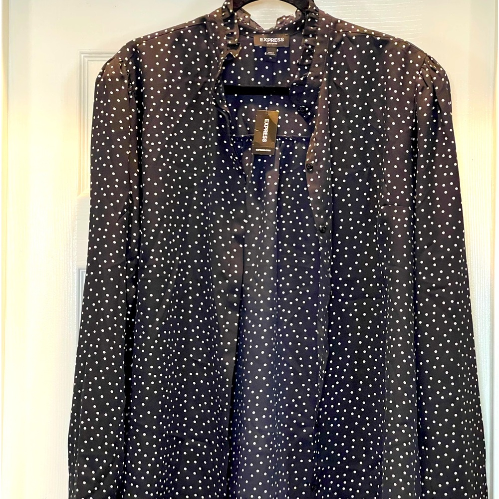 Express Dot Print Neck Ruffle Portofino Shirt